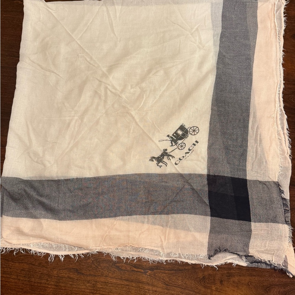 Coach Cream Scarf with Gray, Black and Pink Stripes